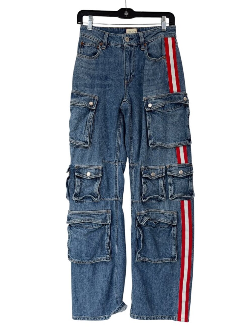 $425 Alice + Olivia Blue Baggy Cargo Olympia Denim High Rise Jeans size 24/27" - Picture 4 of 7
